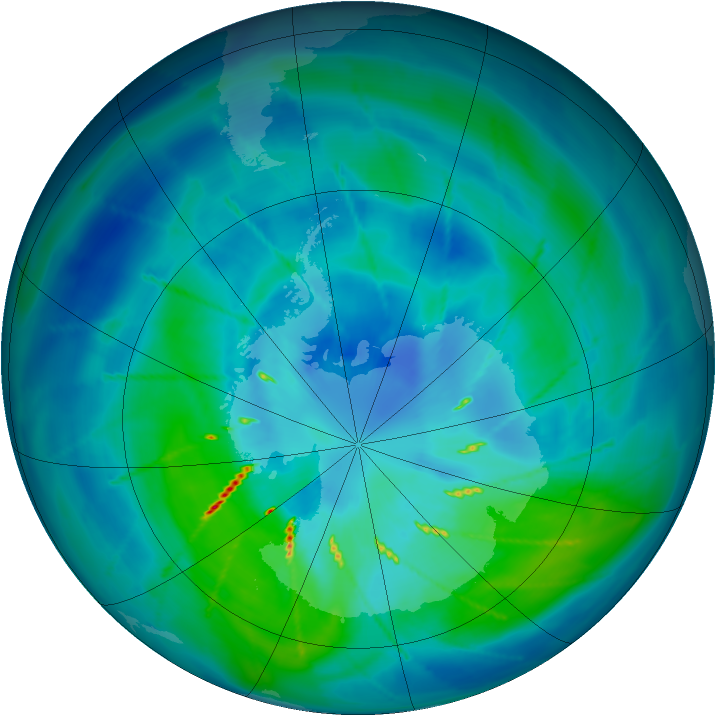 Antarctic ozone map for 21 March 2010